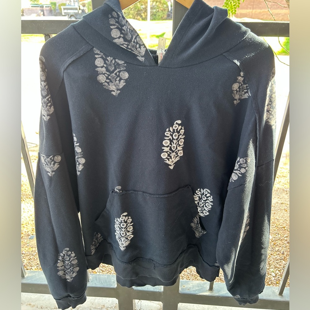 FREE PEOPLE ( We the free) Black hoodie with embroidery! Size large!